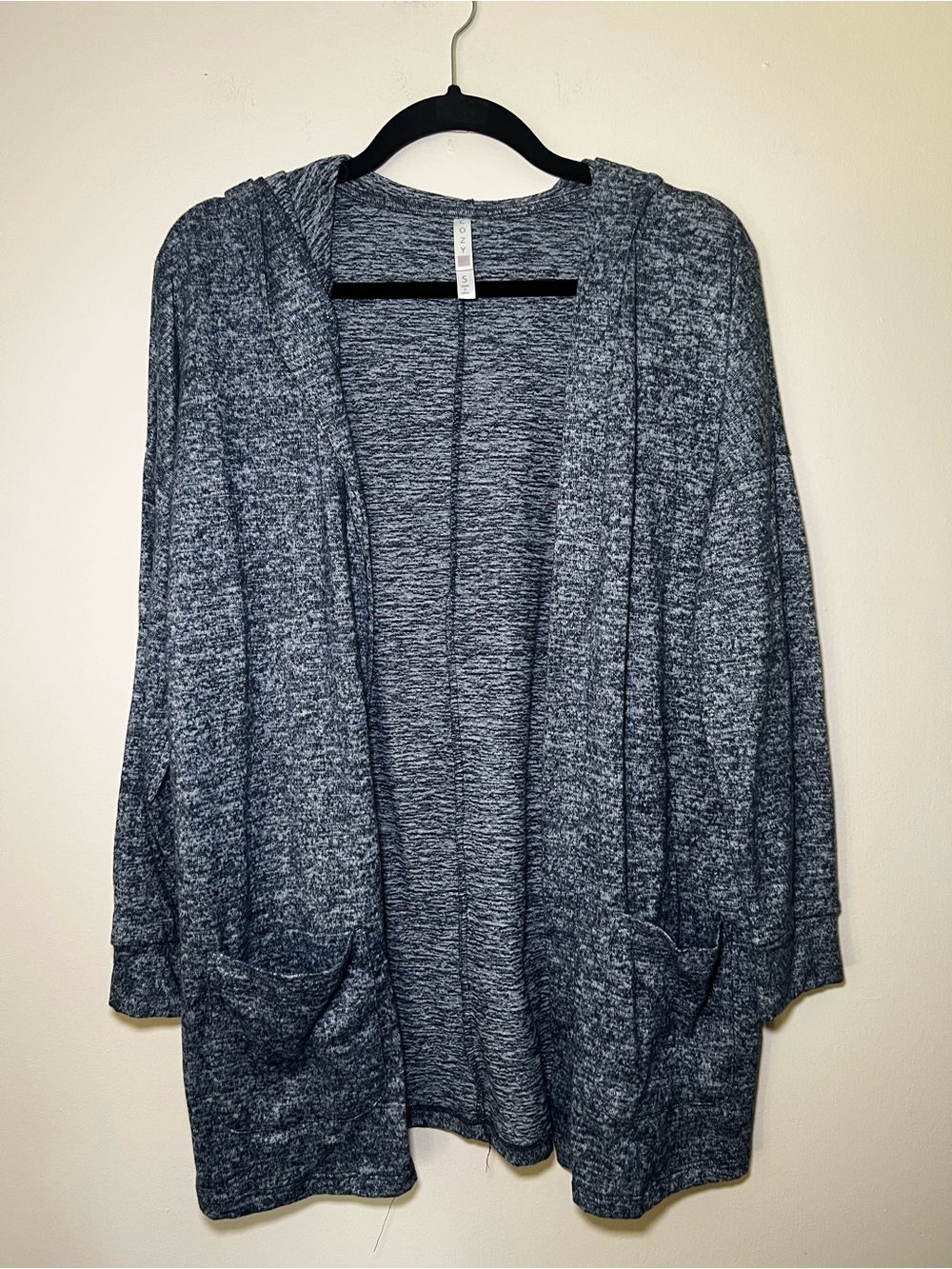 LuLaRoe Mackenzie Heathered Navy Blue Open-Front Hooded Cardigan